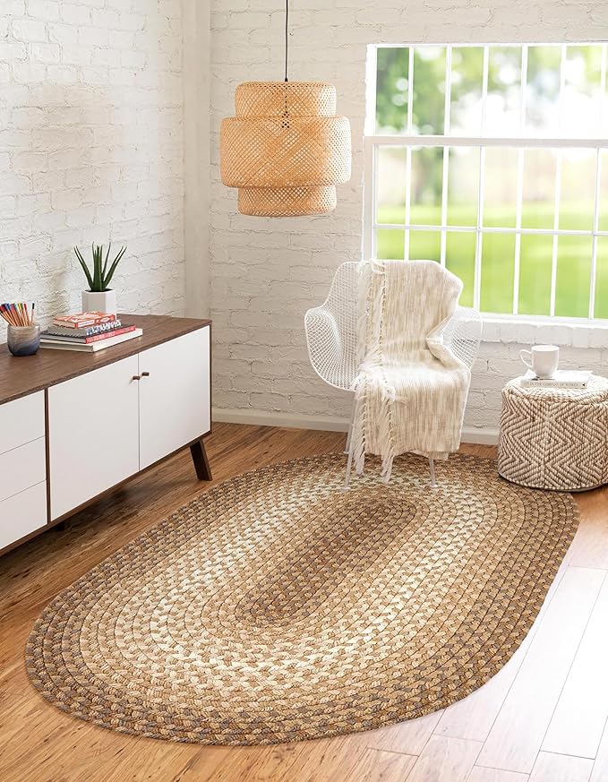 Tranquility TQ52 Natural 5' x 8' Oval - Braided Area Rug, Home Decor, Floor Mat or Bedroom Rug - Easy Care, Ideal for High Traffic Areas in Hallway and Living Room - Made in USA
