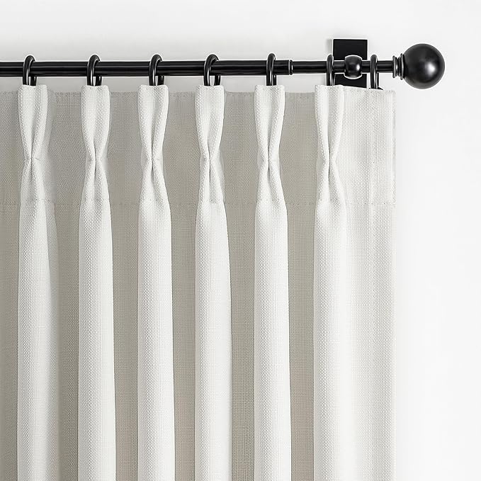 Natural Linen Cream White 92 Inch Curtains 2 Panels Set for Office, Pretty Memory Trained Pinch Pleated Blackout Noise Cancelling Curtain with Hooks Rings for Kids Room 90-92 Length Window Drapes