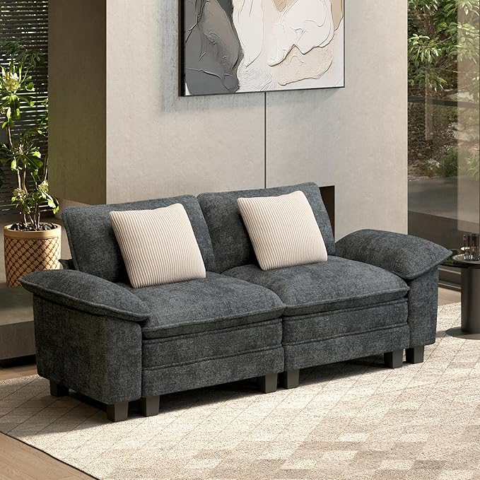 HERA'S HOUSE 88" Modular Sectional Sofa, Loveseat Couches for Living Room, Comfy Cloud Couch 2-Seater Deep Seat Sofa with Throw Pillow, Chenille Blue
