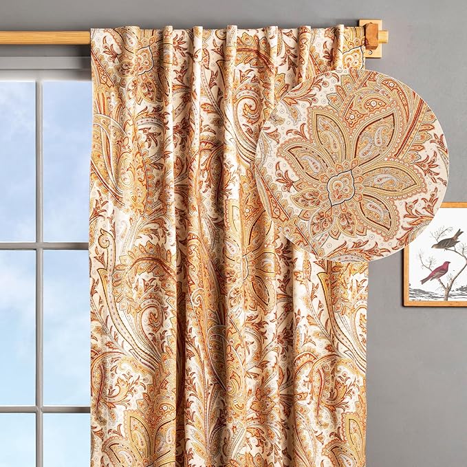 Maison d' Hermine Curtains for living room 100% Cotton 96 inch length One Panel Light Filtering Curtains for Bedroom Windows with rod and loop Pockets Drapes (Kashmir Paisley Multicolor, 50"W x 96"L)