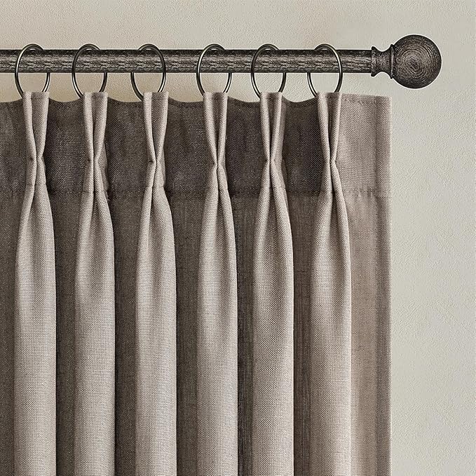 95 Inches Long Pleated Sheer Curtains,Dark Linen Blended Light Filtering Window Curtains 95 Length 2 Panels for Living Room Bedroom Pinch Pleat Drapes with Hooks 2 Panels 40" Wx95 L,Light Brown