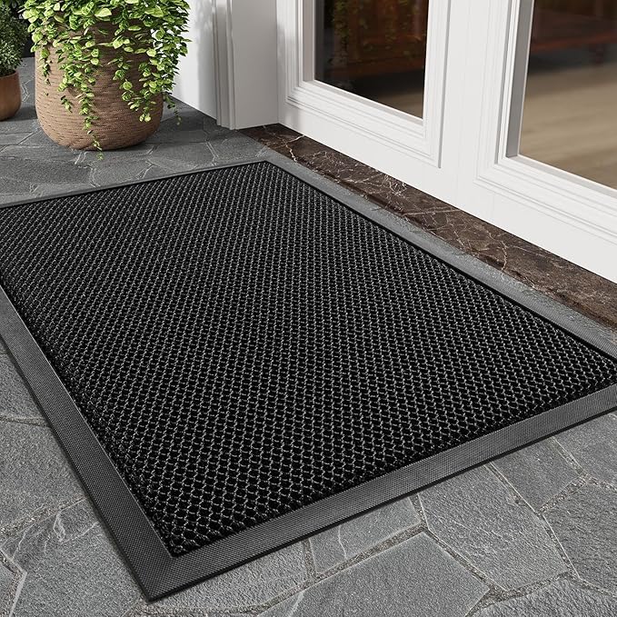 tchdio Front Door Mat Outside Entrance, Dirt Trapper 17"x29" Doormat-Entrance Welcome Matt Durable, Heavy Duty Entry Mat Non Slip Rubber Mats for Outside Stain Resist Door Mats for Entryway Black