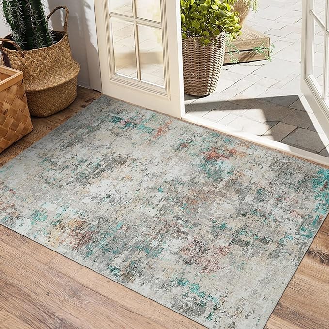 Modern Abstract 2x3 Area Rug Non Slip Non Shedding Low Pile Stain Resistant Rug for Entryway Kitchen Bedroom,Colorful