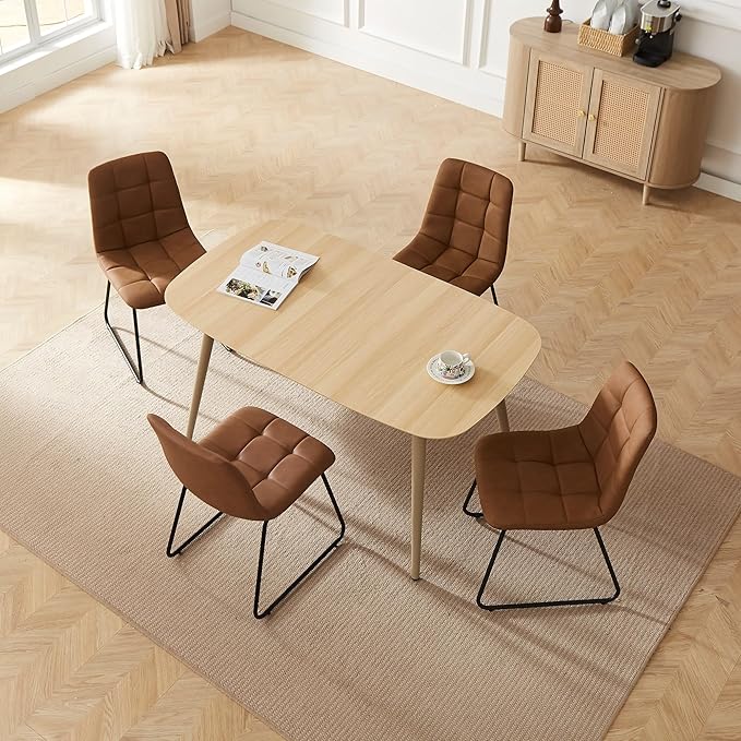 Modern 47.2" Dining Table Set for 4 with Leather U-Shaped Chairs, Wood Table with Cat Scratch-Resistant Surface, Ideal for Kitchen & Dining Room