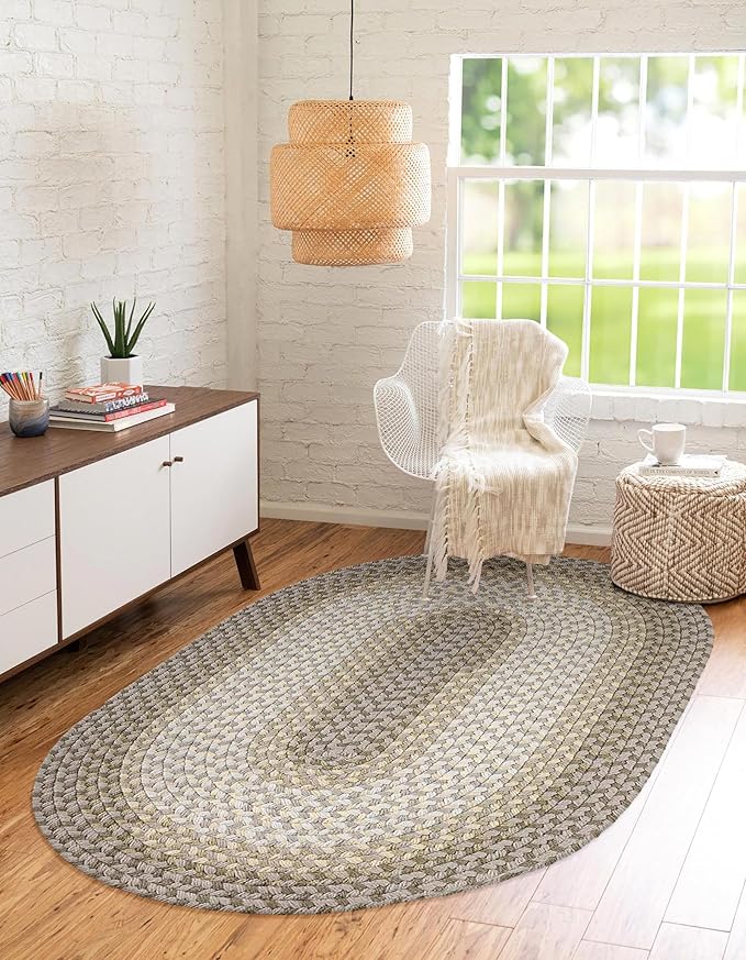 Tranquility TQ62 Frost 5' x 8' Oval - Braided Area Rug, Home Decor, Floor Mat or Bedroom Rug - Easy Care, Ideal for High Traffic Areas in Hallway and Living Room - Made in USA