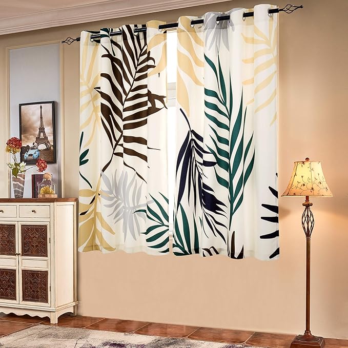 SUBRTEX Light Flitering Curtains 52Wx63L, Room Darkening Vibrant Floral Drapes, 50% Blackout, Semi Sheer Boho Farmhouse Curtains for Living Room, Yellow