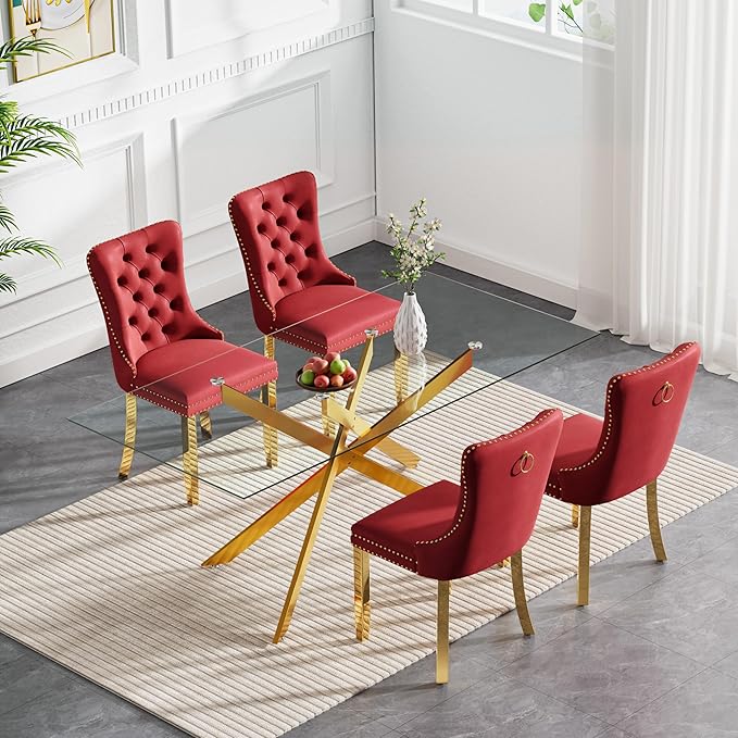 HomVent Rectangular Glass Dining Table Set for 4, Modern Tempered Glass Kitchen Table Set and Chairs, Rectangular Glass Dining Room Table Set for Kitchen