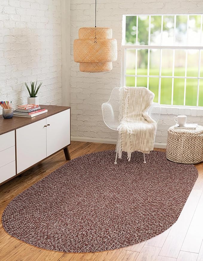 Seasons SE75 Summer Red 7' x 9' Oval - Braided Area Rug, Home Decor, Floor Mat or Bedroom Rug - Easy Care, Ideal for High Traffic Areas in Hallway and Living Room - Made in USA