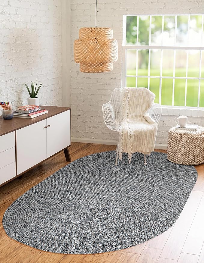 Seasons SE95 Winter Blues 4' x 6' Oval - Braided Area Rug, Home Decor, Floor Mat or Bedroom Rug - Easy Care, Ideal for High Traffic Areas in Hallway and Living Room - Made in USA