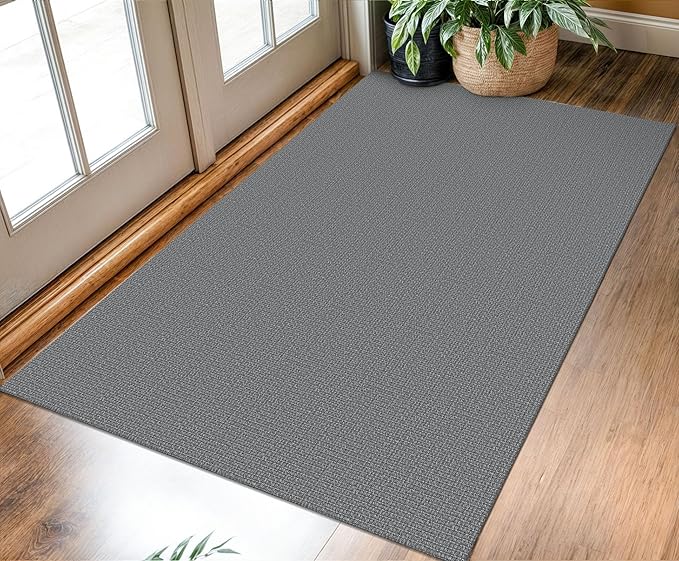 KOZYFLY Washable Entryway Rug 3x5 Ft Area Rugs Cotton Rubber Backed Throw Rugs Indoor Door Mat Kitchen Rugs Braided Floor Carpet for Front Entrance Kitchen Living Room, Grey