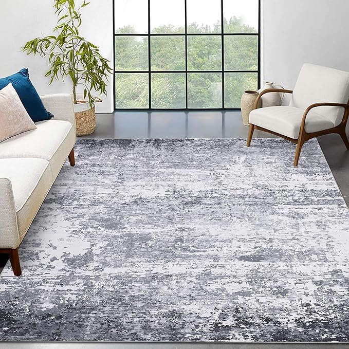 8x10 Modern Abstract Rug Faux Wool Accent Rug Ultra Soft Non Slip Non Shedding Accent Large Rug for Living Room Bedroom Dining Room Office Home, Light Grey