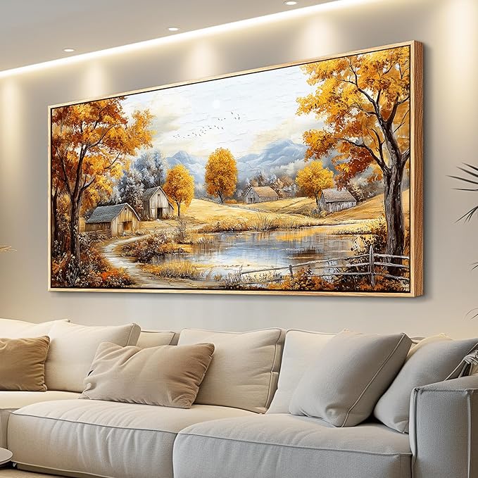 QIYILEXWART Autumn Forest Wall Paintings Large Wall Art For Living Room Canvas Decor For Bedroom Ocean Inspiration Pictures Office Decorations Posters Modern Home Decor Artwork Wood Framed