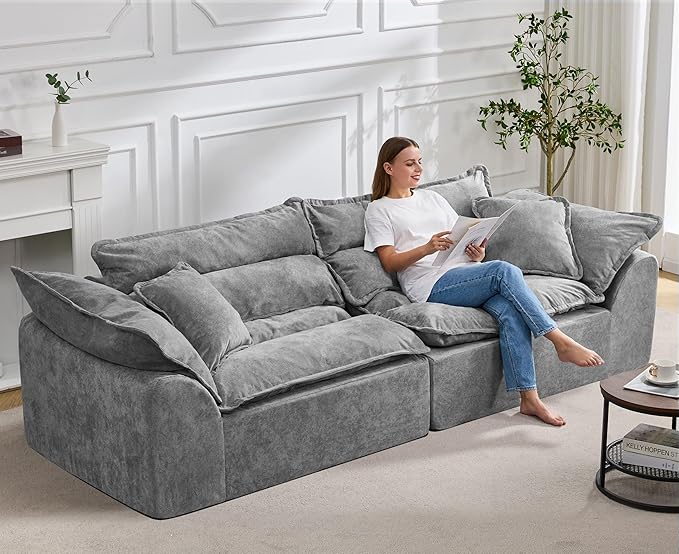 Hobestluk 104" Sectional Sofa Couches 3 Seater Modular Sofa, Boneless Couch, Cloud Couch with Removable Cushion, Modular Sectional Couches for Living Room(Grey)