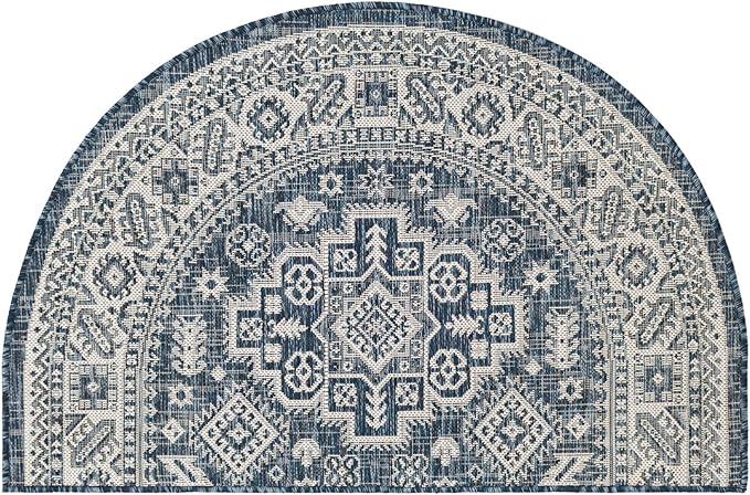 Rugs.com Outdoor Aztec Collection Rug – 2x4 Hearth Blue Flatweave-Pile Rug Perfect for Living Rooms, Large Dining Rooms, Open Floorplans