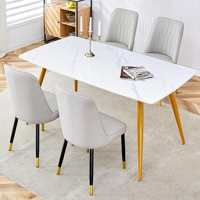 5 Piece Dining Table Set, 4 Chair Dining Table Set, Sintered Stone Kitchen Table Top and Modern Chairs Set of 4 for Kitchen Dining Room