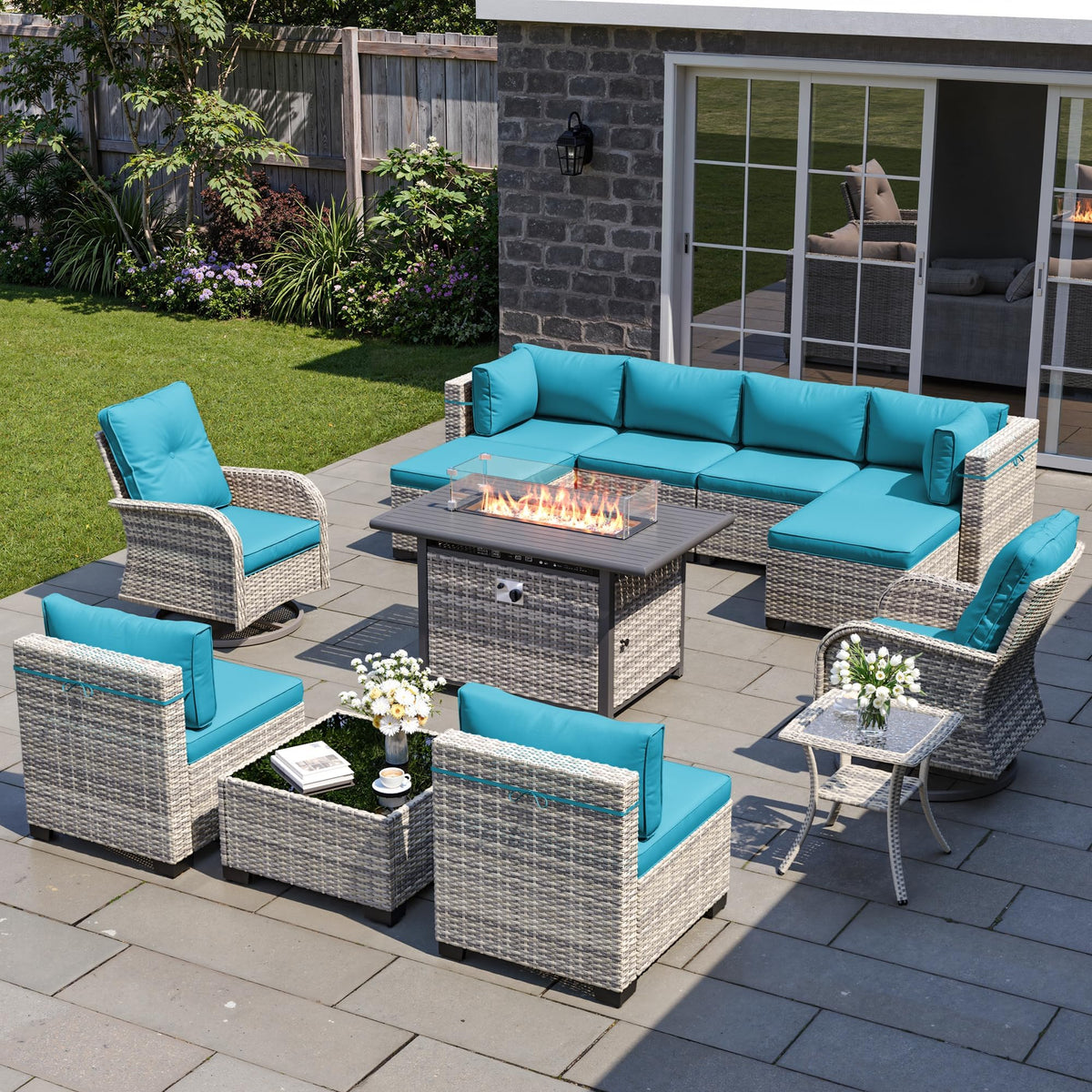 Sweecci Outdoor PE Wicker Rattan Modular Patio Sectional Sofa Set