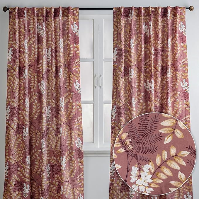 Maison d' Hermine Curtains for Living Room 100% Cotton 84 inch Length Two Panels Light Filtering Curtains for Bedroom Windows with Rod and Loop Pockets Drapes (Feuillage Cameo Brown, 50" W x 84" L)