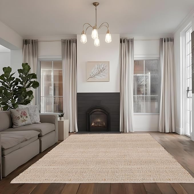 REDEARTH · Jute Cotton Area Rug - 6'x9' Rectangular Rug, Sustainable Handwoven, Non-Shedding, Soft & Durable – Reversible, Neutral Tones for Home Décor in Living Room, Dining Room, Bedroom