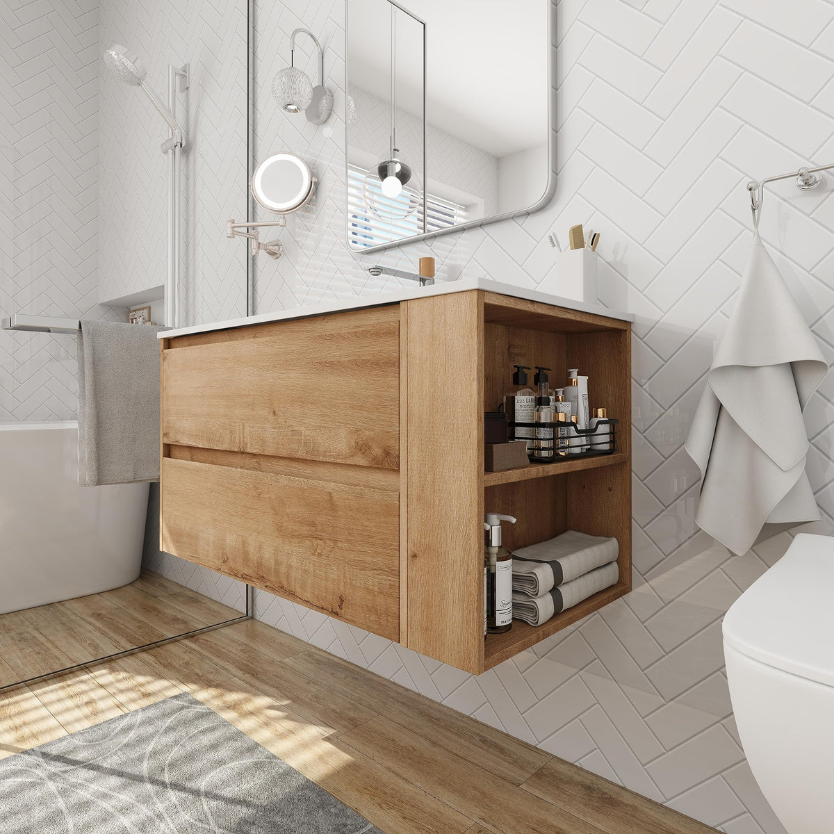 Kootlena 36" Wall Mounted Bathroom Vanity with Sink Combo, Modern Floating Bathroom Vanity Set with Gel Basin&2 Drawers, Bathroom Vanity Storage Cabinet with Adjust Open Shelf…