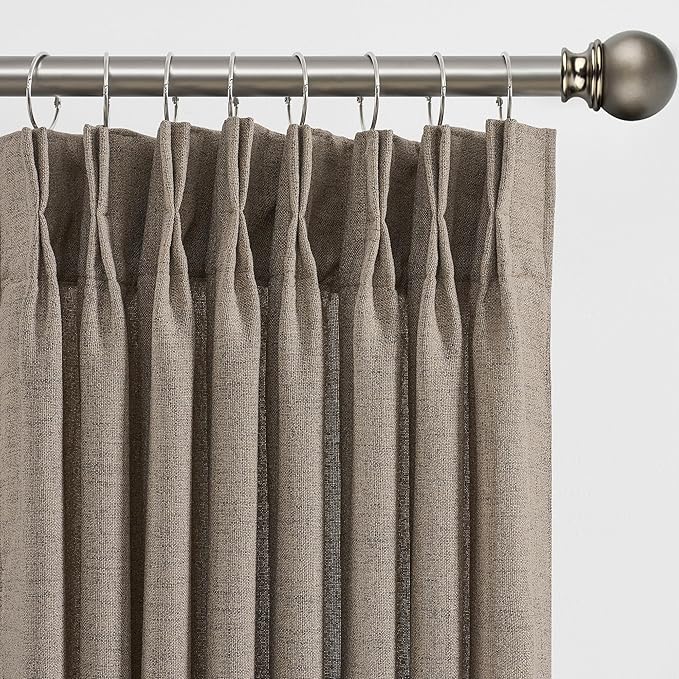 RAIN CITY Khaki Pinch Pletaed Curtains 45 Inches Long, Back Tab with Hooks, Brownish Window Treatment Textured Semi Sheer Boho Vintage Western Curtains for Bedroom Cabin 42 Inch Wide