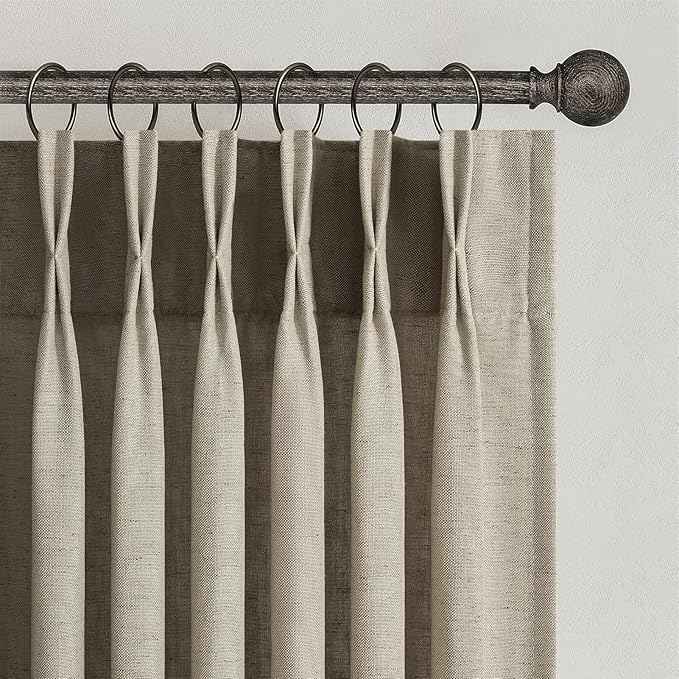 Topfinel 96 Inches Long Pinch Pleated Semi Sheer Curtains,Grey Beige Linen Blended Light Filtering Window Curtains 96 Length 2 Panels for Living Room Bedroom Pinch Pleat Drapes with Hooks,40" Wx96 L