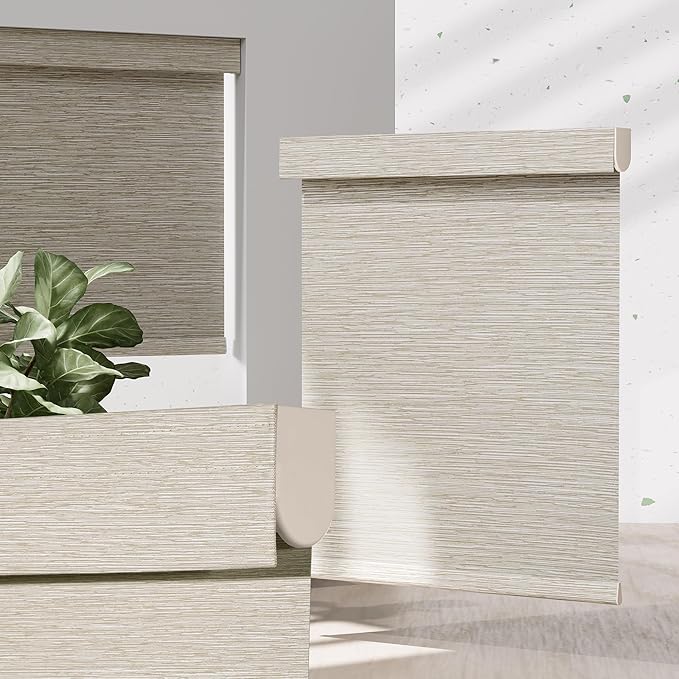 Blackout Roller Shades for Indoor Windows, Cordless Jacquard Fabric-Matched Roller Blinds, Easy to Install Privacy UV Protection Roll Up Blinds for Home Office, Beige, Custom Size