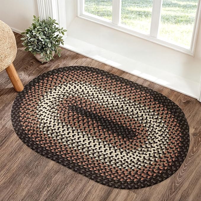 Tranquility TQ82 Black 2' x 3' Oval - Braided Area Rug, Home Decor, Floor Mat or Bedroom Rug - Easy Care, Ideal for High Traffic Areas in Hallway and Living Room - Made in USA