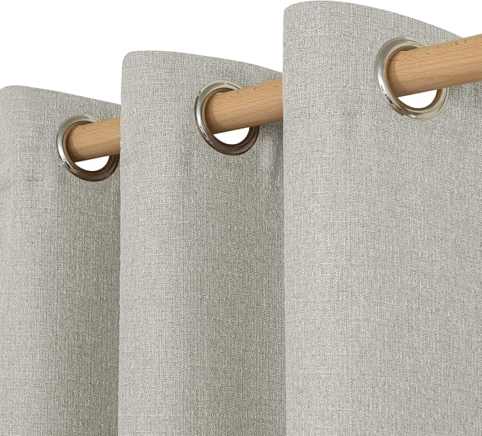 LAMIT Light Grey Linen Textured Curtains for Living Room, 108 inches Grommet Thick Light Reducing Thermal Curtains Light Filtering Panels for Bedroom/Farmhouse, Set of 2 Panels, W52 x L108