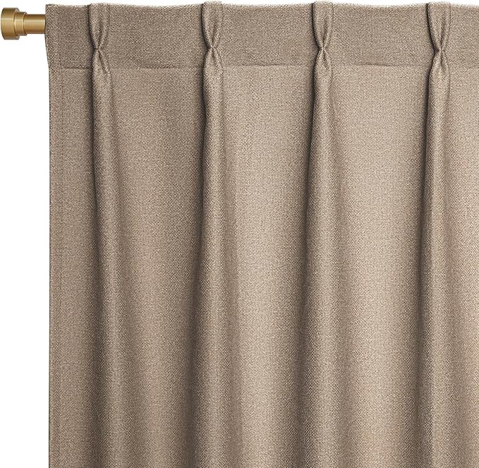 Joydeco Thick Linen Pinch Pleated Curtains 96 Inch Long 2 Panel Set for Living Room, Double-Faced Curtain for Bedroom, Back Tab Blackout Drapes with Adjustable Hooks (40”W x96”L,Thick Linen)