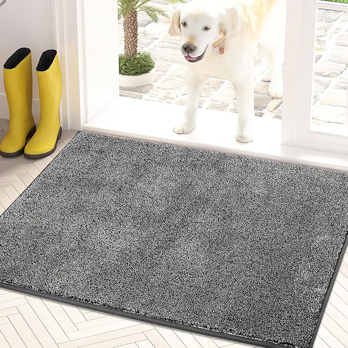 PURRUGS Dirt Trapping Door Mat 24" x 35.5", Non-Slip Machine Washable Entry Rug, Shoe Scraper, Dog Doormat, Super Absorbent Welcome Mat for Front & Back Door, Muddy Shoes & Paws, Light Grey-Dark Grey