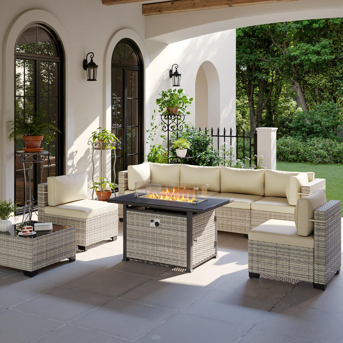 Sweecci Outdoor PE Wicker Rattan Modular Patio Sectional Sofa Set