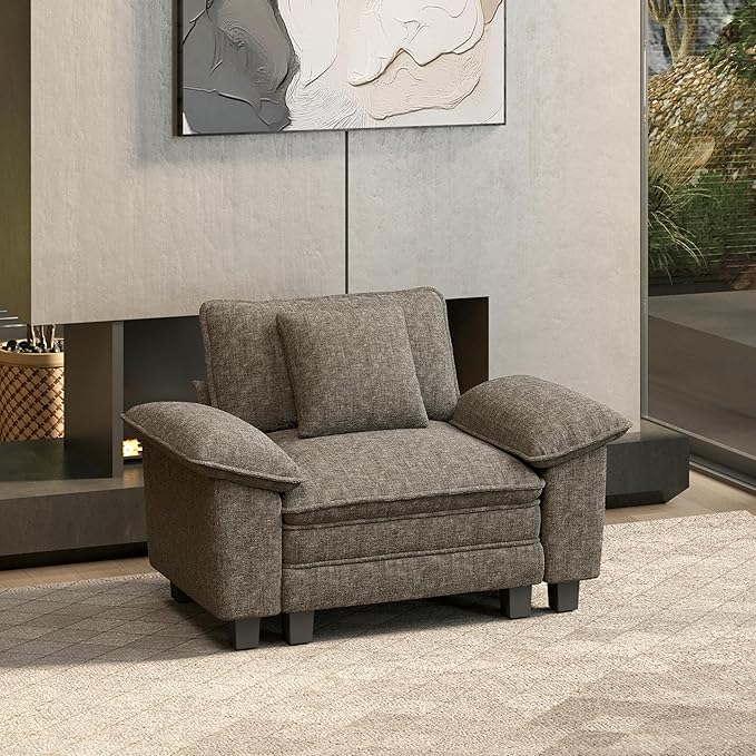 HERA'S HOUSE 54" Modular Sectional Sofa Couches for Living Room, Comfy Cloud Couch 1-Seater Deep Seat Sofa with Throw Pillow, Chenille Ash