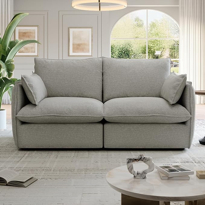 Cloud Modular Sectional Sofa, Waterproof Down Filled Sectional Sofa, High Backrest Loveseat Sectional Couches for Living Room, Modern Modular Couch with Removable Cover, Light Gray