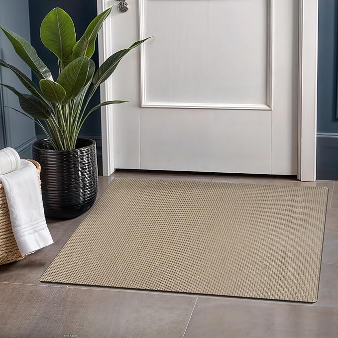 Beverly Rug Non-Slip Modern Entry Rug 2x3 Solid Traditional Rubber Backing Machine Washable Soft Thin Indoor Area Rugs for Living Room Stain Resistant Non Shedding Casual Carpet (2 x 3 Beige)