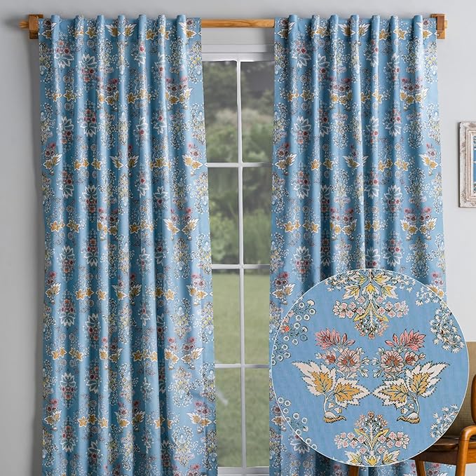 Maison d' Hermine Curtains for Living Room 100% Cotton 124 inch Length Two Panels Light Filtering Curtains for Bedroom Windows with Rod and Loop Pockets Drapes (Marquise Blue, 50" W x 124" L)