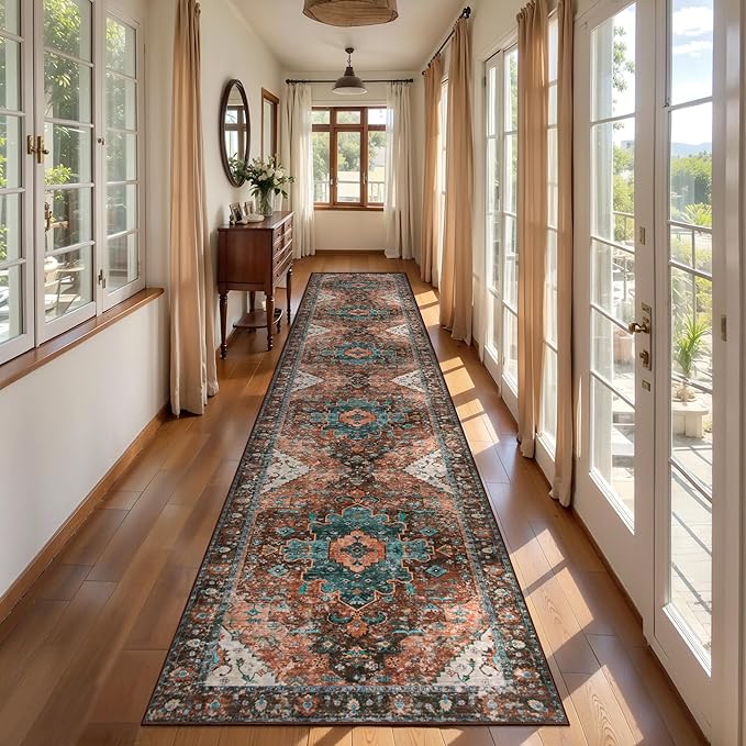 Ciicool 2x12ft Long Hallway Rug, Washable Runner Rug Non Slip Thin Low Pile Soft Indoor Floor Long Carpet Hallways for Bathroom Kitchen Living Room Bedside