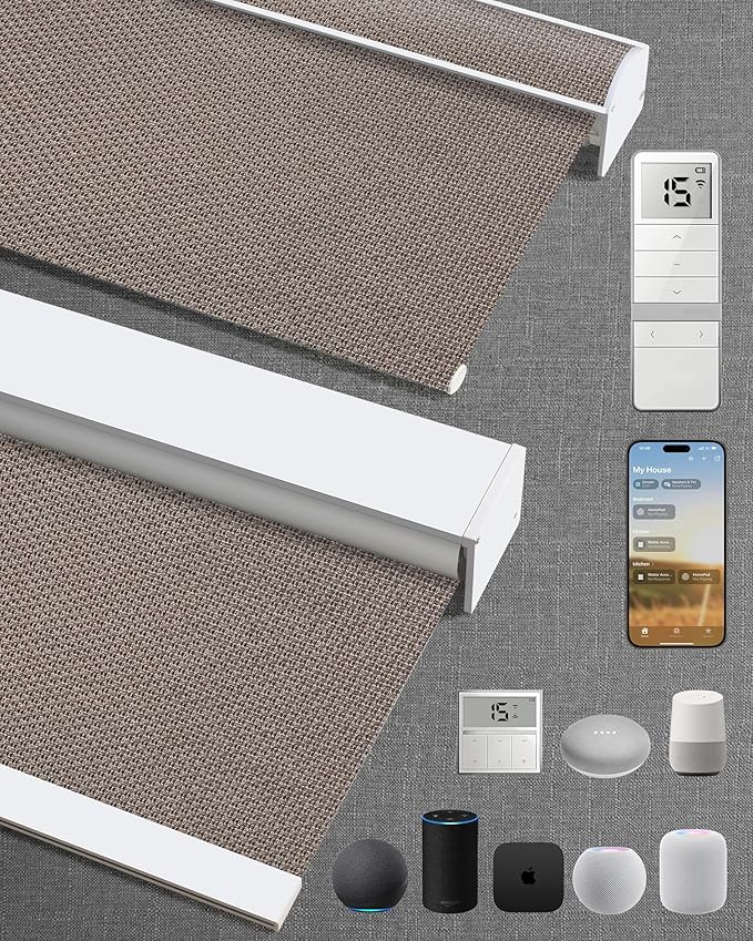 Kincmo Motorized Blinds with Remote,100% Blackout Motorized Roller Shades Work with Apple Homekit,Alexa,Google, Custom Electric Blinds with App,Voice Control (Groove Brown)