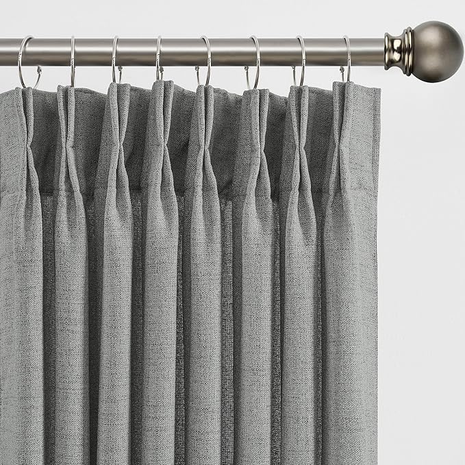 2 Panels Set Extra Long 130 inch Curtains - Pinch Pleated with hooks Textured Linen Blend Semi Sheer Light Filtering Drapes for Large Windows Living Room Dining Office, Grey, 42" Wide by 130" Long
