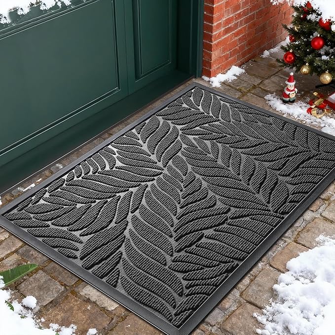 Yimobra Front Door Mat Outdoor Indoor, 29.5x17 All-Season Waterproof Door Mat Outside Entrance, All-Weather Non-Slip Outside Doormat for Garage Patio Entryway, Grey