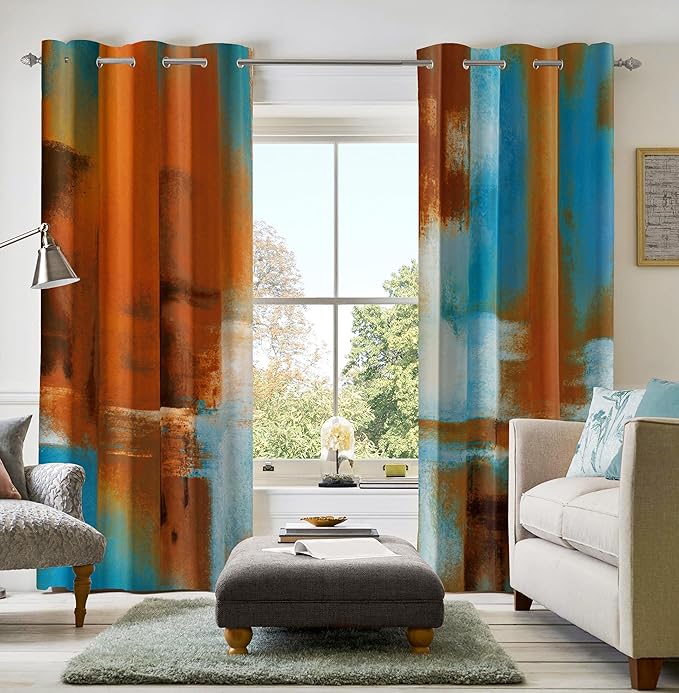 Asuexpect Rust Curtains 2 Panels Abstract Curtain Room Darkening Grommet Window Drapes Modern Decorative Window Treatments for Bedroom Living Room, 52x96 Inches