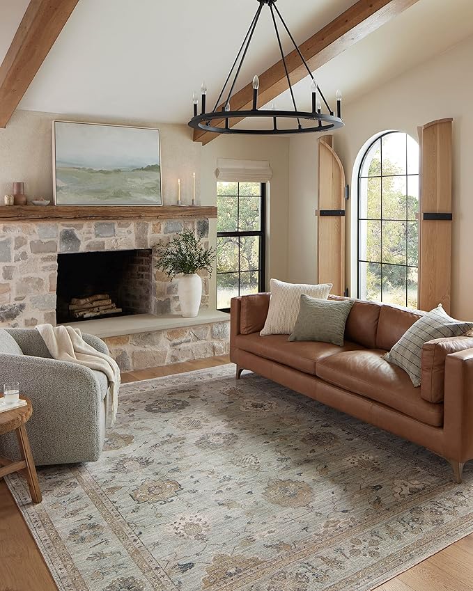Loloi Magnolia Home by Joanna Gaines Millie Collection MIE-02 Sky/Gold 2'-7" x 8'-0", .25" Pile Height, Runner Rug