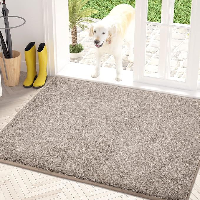 PURRUGS Dirt Trapping Door Mat 34" x 59", Non-Slip Machine Washable Entry Rug, Shoe Scraper, Dog Doormat, Super Absorbent Welcome Mat for Front & Back Door, Muddy Shoes & Paws, Taupe