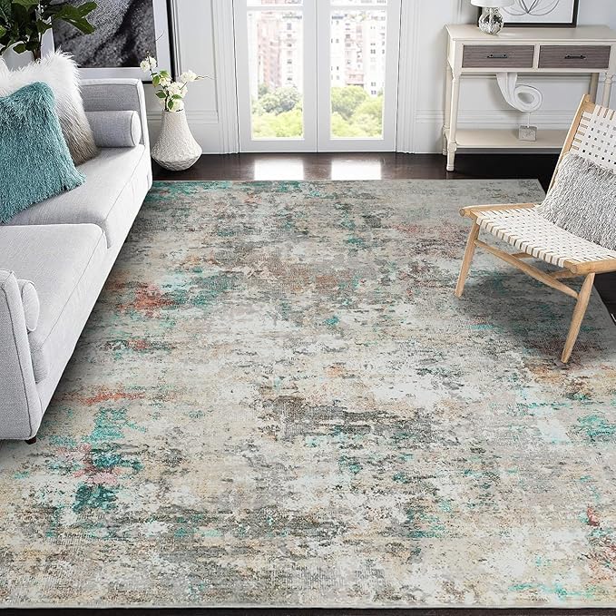 Modern Abstract Area Rug 10x13 Non Slip Non Shedding Rug Low Pile Stain Resistant for Bedroom Living Room,Colorful