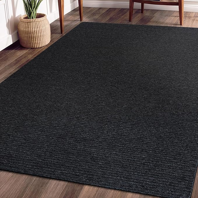 Beverly Rug Non-Slip Modern Rug 4x6 Solid Traditional Rubber Backing Non Skid Soft Thin Indoor Area Rugs for Living Room Stain Resistant Non Shedding Casual Carpet (4 x 6 Dark Gray)