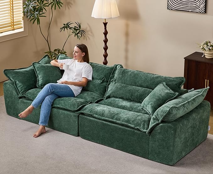 Hobestluk 104" Sectional Sofa Couches 3 Seater Modular Sofa, Boneless Couch, Cloud Couch with Removable Cushion, Modular Sectional Couches for Living Room(Green)