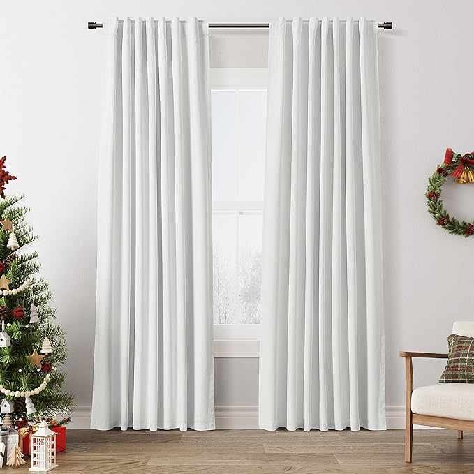 Guken Off White Blackout Curtains 84 Inch Length 2 Panels Set for Living Room Bedroom Back Tab Thermal Insulated 100% Black Out Linen Drapes Room Darkening Window Curtains 84 Inches Long