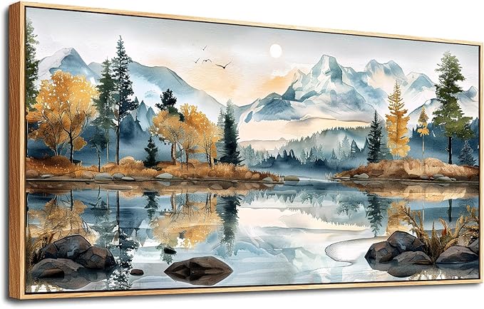 ERQINHUA Wall Art Living Room Canvas Wall Decor for Bedroom Modern Office Decoration Abstract Watercolour Painting Tree Lakeside Landscapes Wall Printed Paint Home Decor Poster Wood Framed 20x40 In