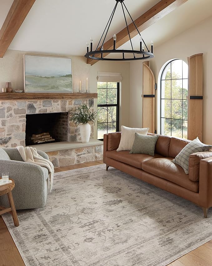 Loloi Magnolia Home by Joanna Gaines Millie Collection MIE-01 Silver/Dove 11'-6" x 15'-7", .25" Pile Height, Area Rug