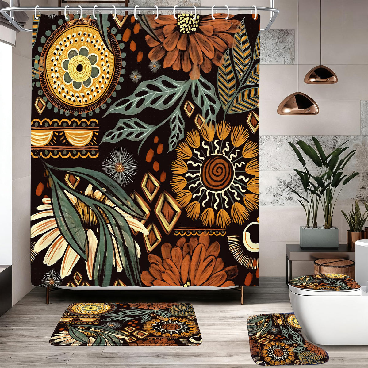 CedarShin Shower Curtain Set with Rugs and Anti-Rust Hooks, 16 pcs