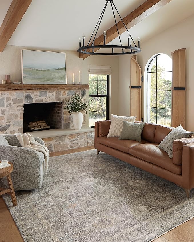 Loloi Magnolia Home by Joanna Gaines Millie Collection MIE-05 Stone/Natural 3'-6" x 5'-6", .25" Pile Height, Accent Rug